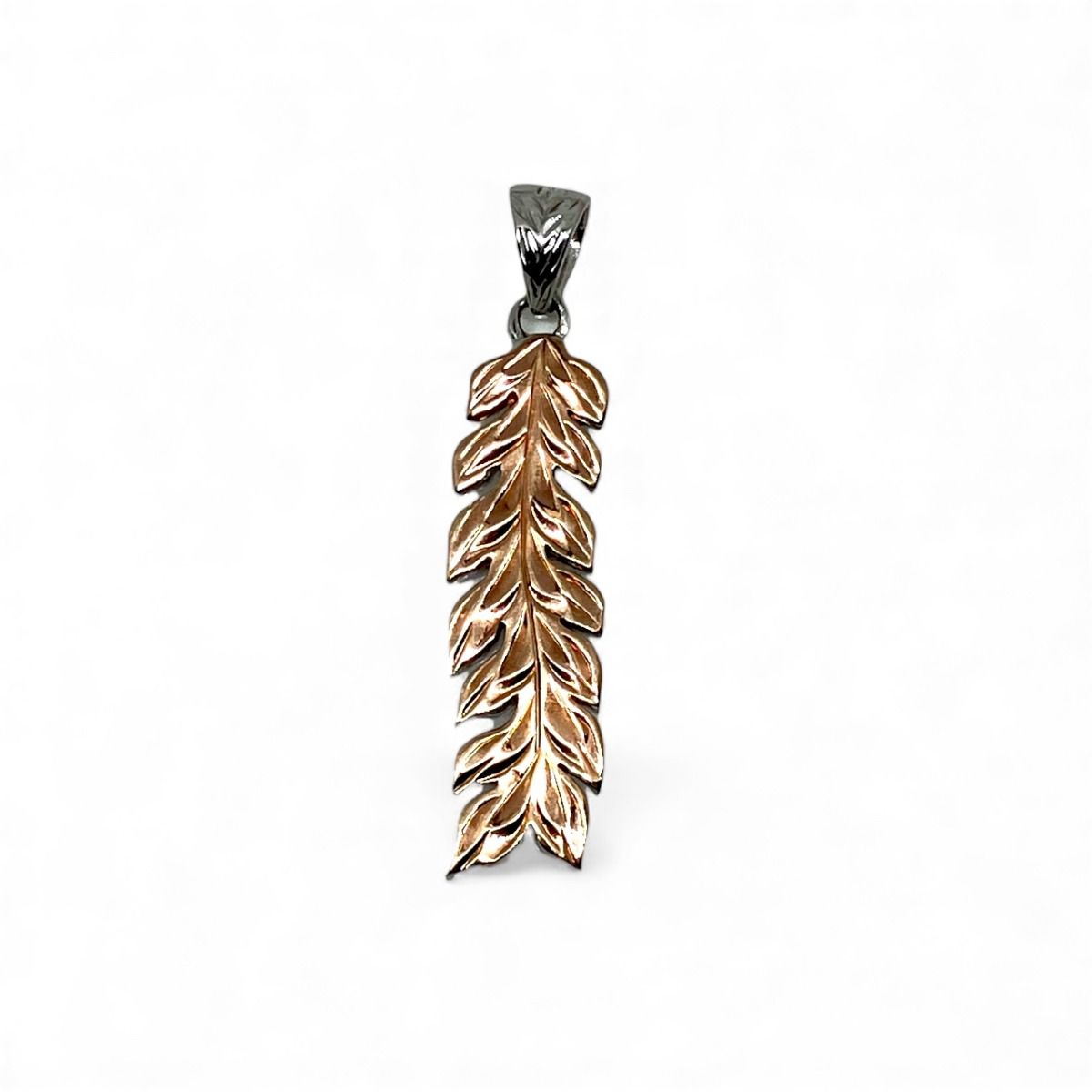 Sterling Silver Cut-Out Maile Leaf Pendant with Rose Gold Accents