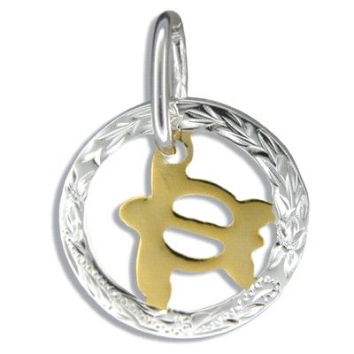 Sterling Silver Two Tone Hawaiian Maile with Baby Honu Pendant