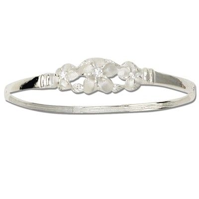 Sterling Silver Triple Hawaiian Plumeria Design Bangle with Hinge Opening