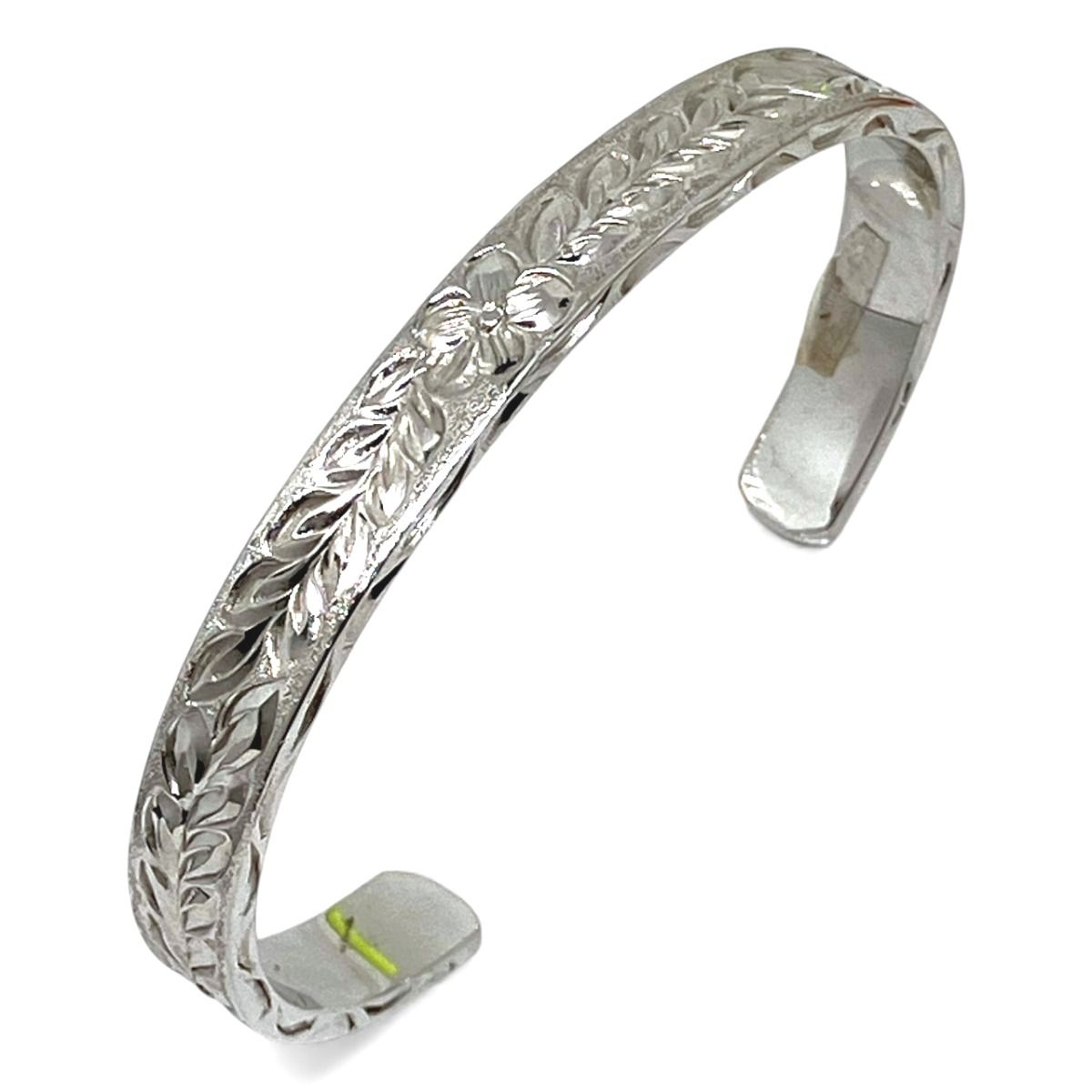 Sterling Silver Heavy Plumeria Maile Leis Design Cuff Bangle
