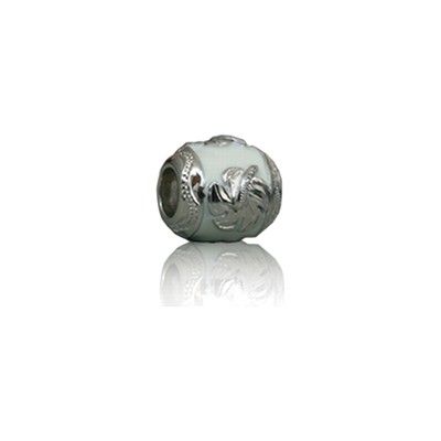 Sterling Silver Hawaiian Rhodium White Enamel Hibiscus Bead Charm
