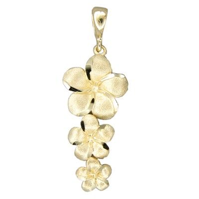 14kt Yellow Gold Past Present and Future Plumeria Pendant