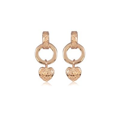 Fine Engraved Sterling Silver Rose Gold Plated Hawaiian Heart with Cut-Out Circle Pierced Earrings