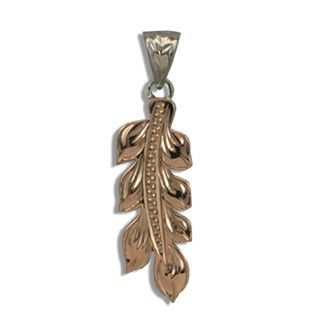 Fine Engraved Sterling Silver Rose Gold Coated Hawaiian Maile Leaf Pendant