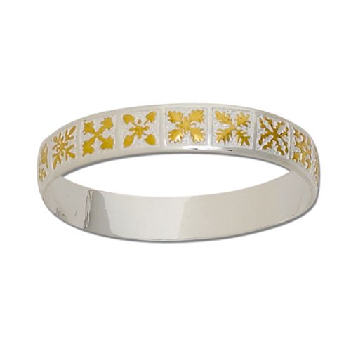 Sterling Silver Two Tone 8mm Hawaiian Mixed Quilt Design Kids Bangle with Plain Edge