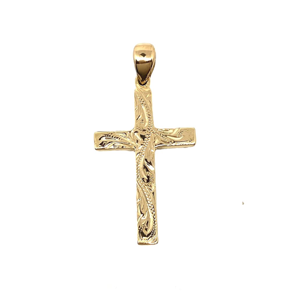 14KT Yellow Gold Hawaiian Hand Carved Cross Pendant