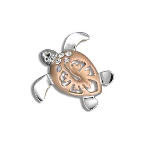 14kt Rose Gold Diamond Hawaiian Hibiscus Honu Pendant (M)