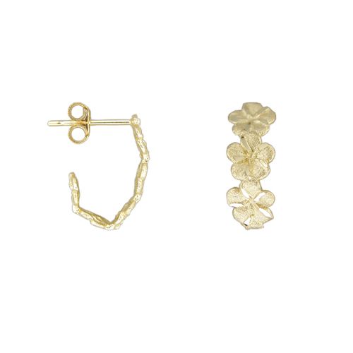 14KT Gold Plumeria Short Hoop Earrings