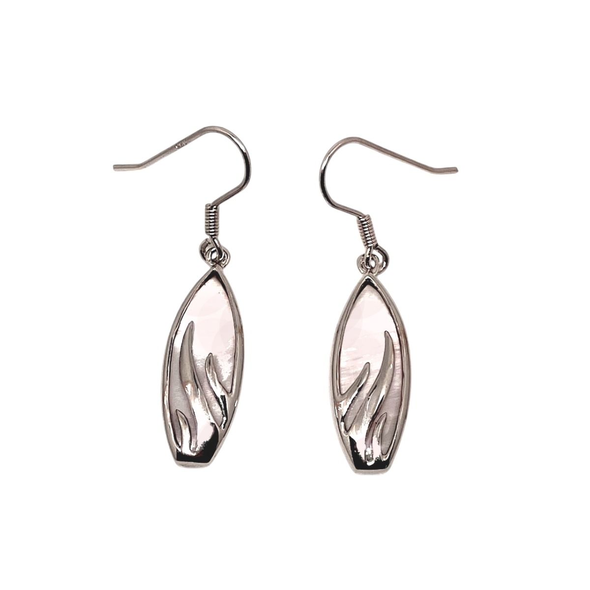 Sterling Silver Surf Board Fish Wire Earrings with Pink Mother of Pearl