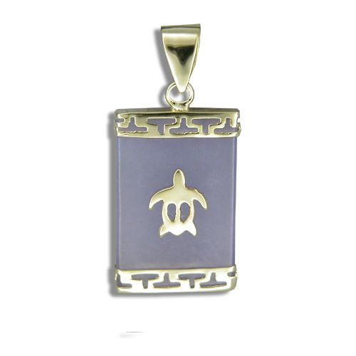 14KT Yellow Gold Hawaiian Honu on Rectangle Purple Jade Pendant