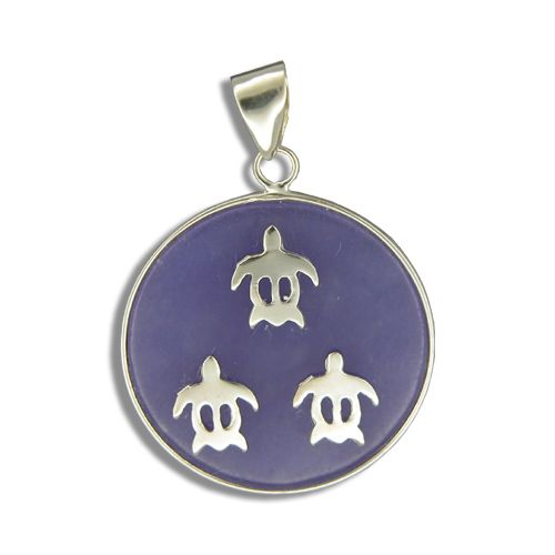 14KT Yellow Gold Hawaiian Honu on Round Shaped Purple Jade Pendant