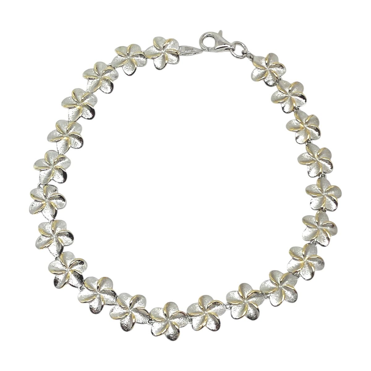 Sterling Silver 8mm Plumeria Bracelet with 14K Yellow Gold Accents
