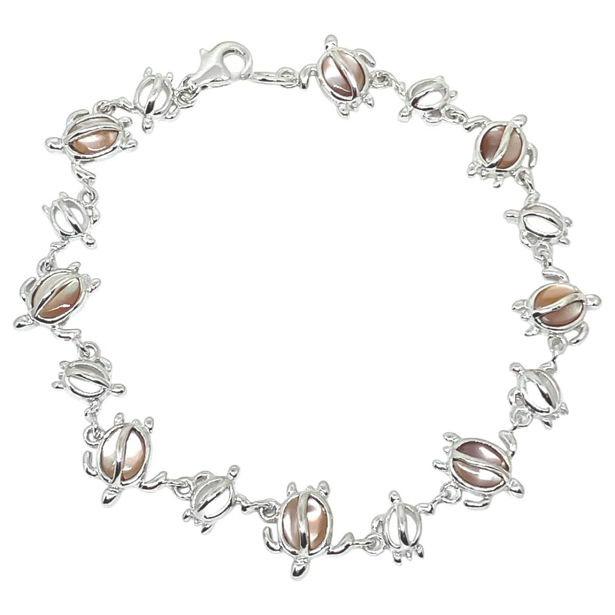 Sterling Silver Hawaiian Honu Bracelet with Soft Pink Mother of Pearl Shell