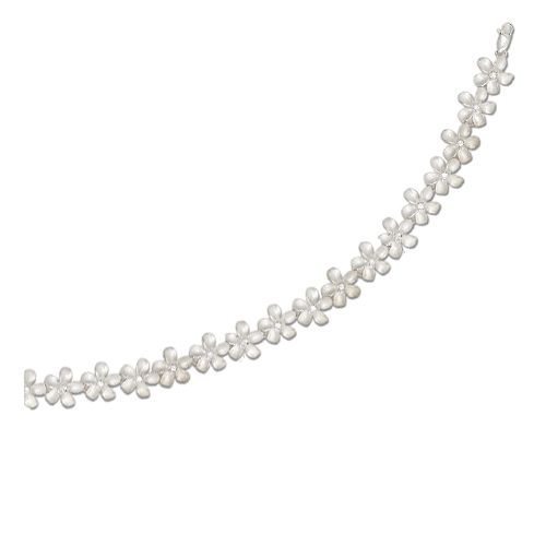 Sterling Silver Hawaiian Plumeria Lei with Clear CZ Link Necklace 