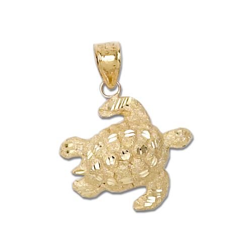 14KT Yellow Gold Hawaiian Diamond Cut Sea Turtle Pendant