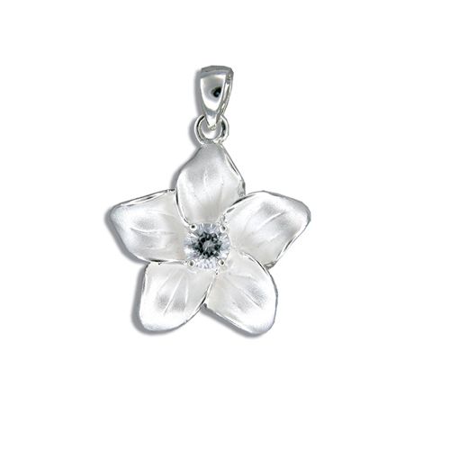 Sterling Silver White Sand CZ Plumeria Pendant