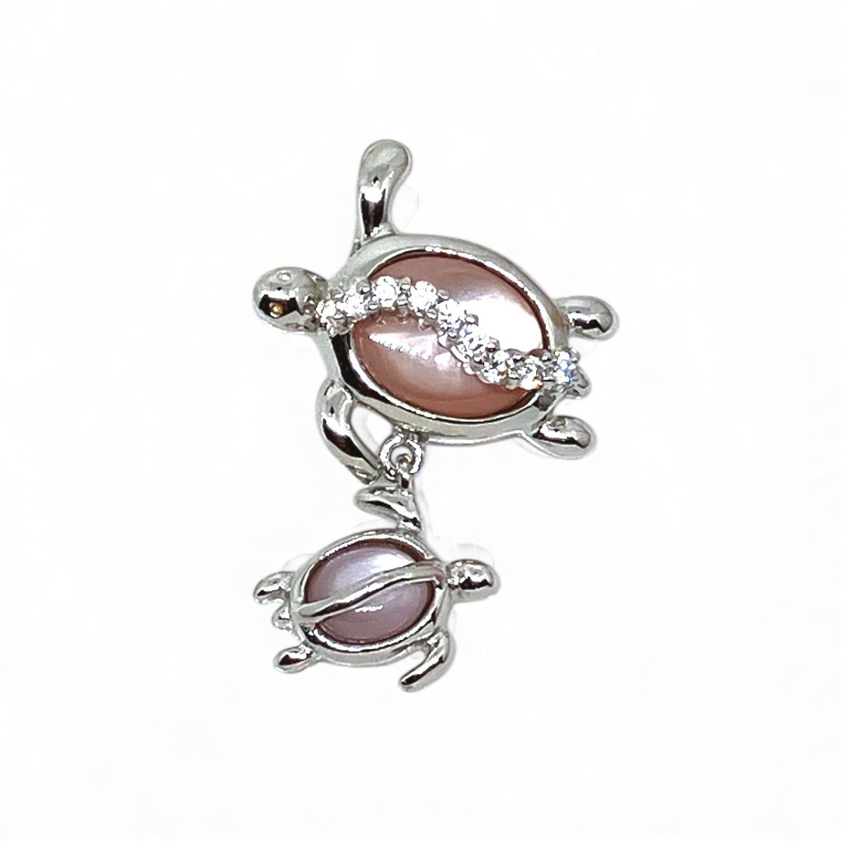 Sterling Silver Mother and Baby Honu with Inlay Pink Mother of Pearl shell