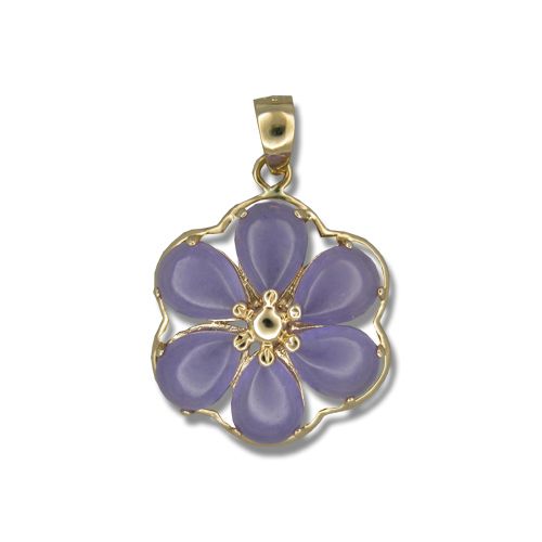 14KT Yellow Gold Six-Petal Plumeria with Purple Jade Pendant