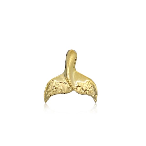 14KT Yellow Gold 20mm Whale Tail Pendant with Algae