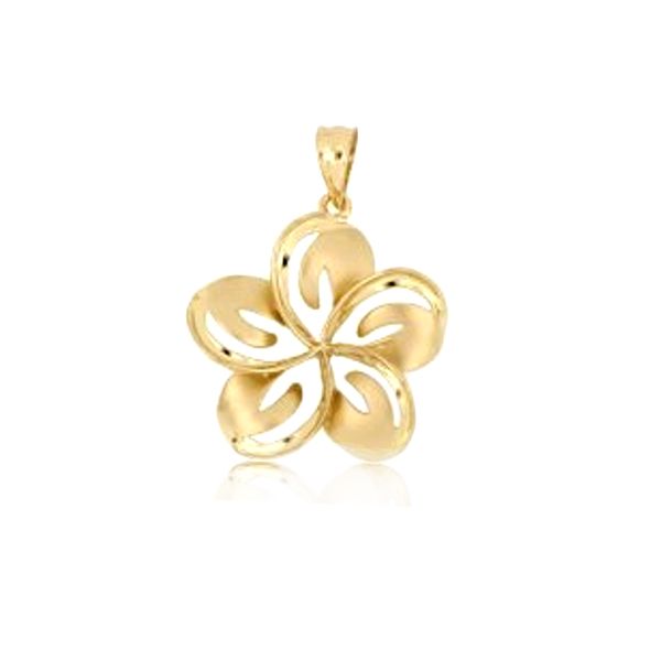 14KT Yellow Gold 20mm Cut in Plumeria Pendant (M)