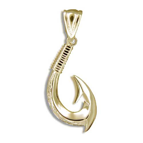 14KT Yellow Gold Hawaiian Fish Hook with Two Barbs Pendant