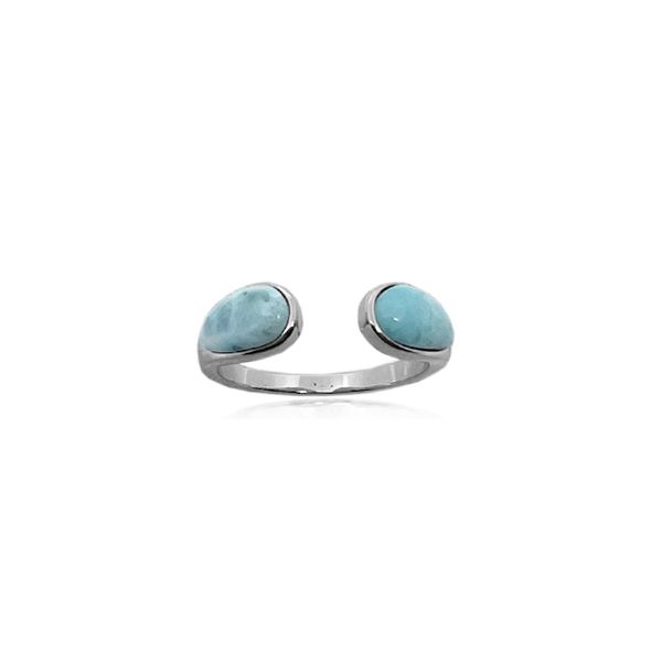 Sterling Silver Genuine Larimar Eternity Open Ring (S)