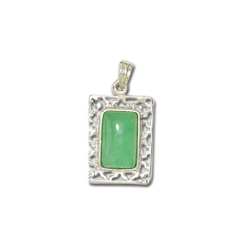 Sterling Silver Rectangular Shaped Green Jade Frame Pendant 