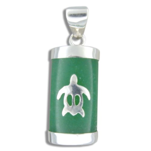 Sterling Silver Hawaiian Honu on Bar Shaped Green Jade Pendant