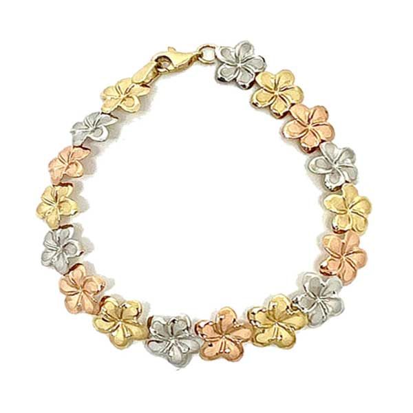 14KT Gold Tri-color 11mm Plumeria Bracelet