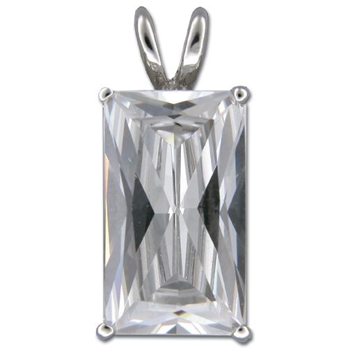 Sterling Silver Minimalist Emerald-Cut Clear CZ Pendant 