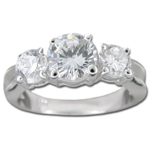 Sterling Silver Minimalist Triple Round-Cut Clear CZ Ring 